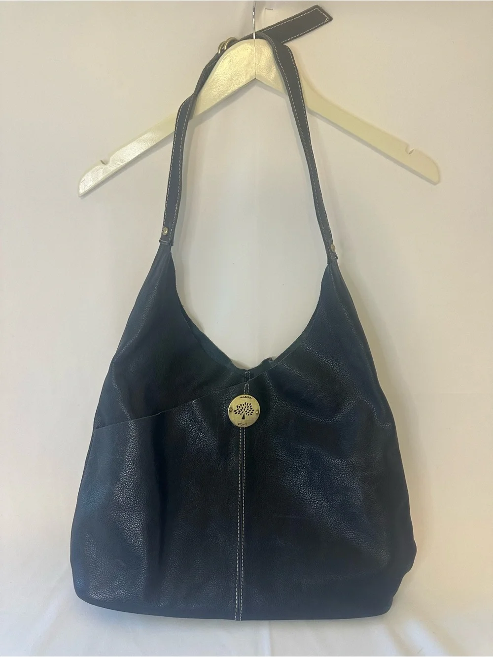 Mulberry Black Leather Hobo Bag with Brass Button